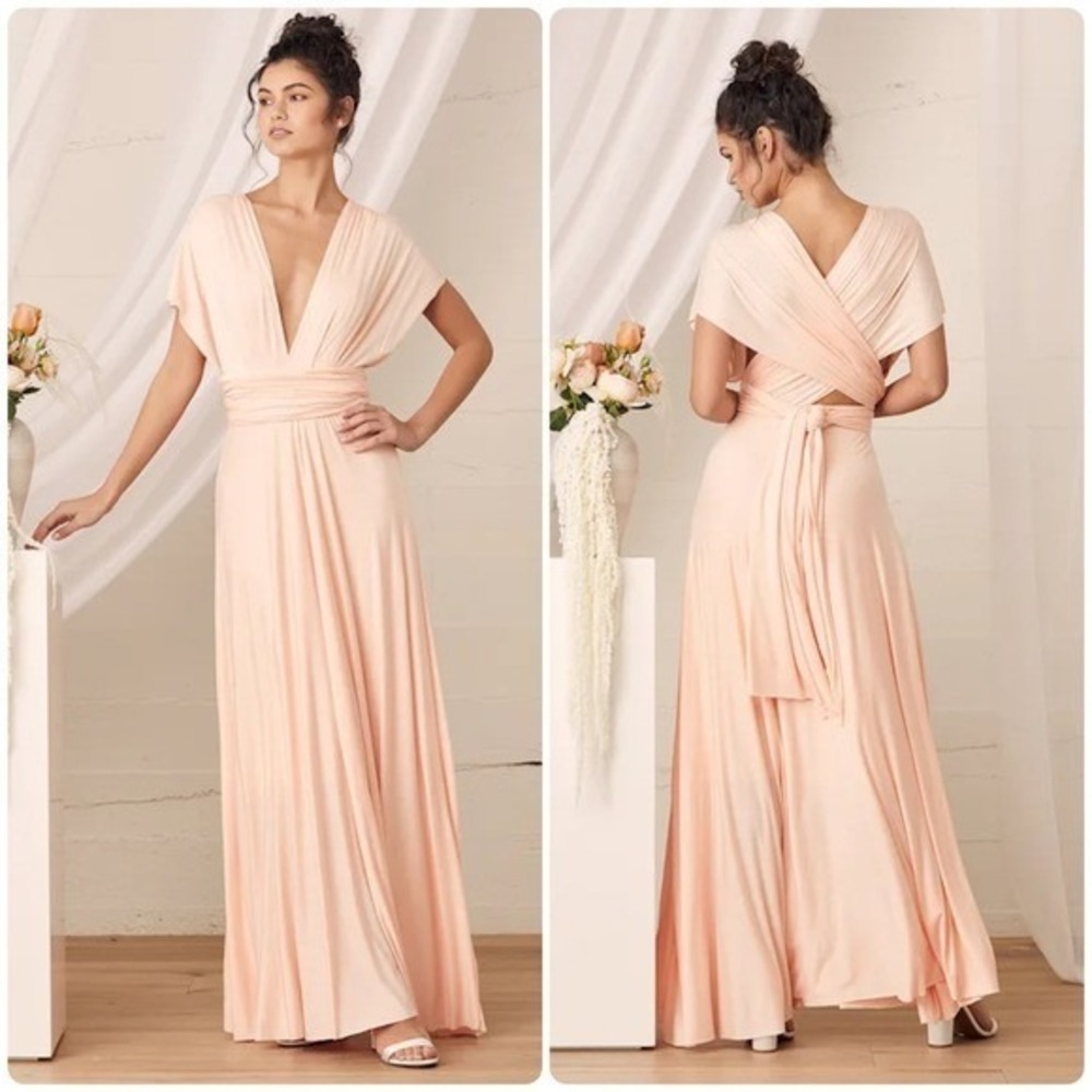 Lulus Tricks of the‎ Trade Blush Pink Convertible Maxi Bridesmaid Dress Size L